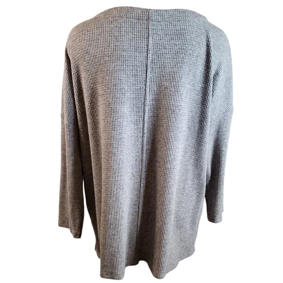 J. Jill Top Womens Gray L Tall Gray Thermal Waffle Knit Minimalistic Pullover - Picture 4 of 8